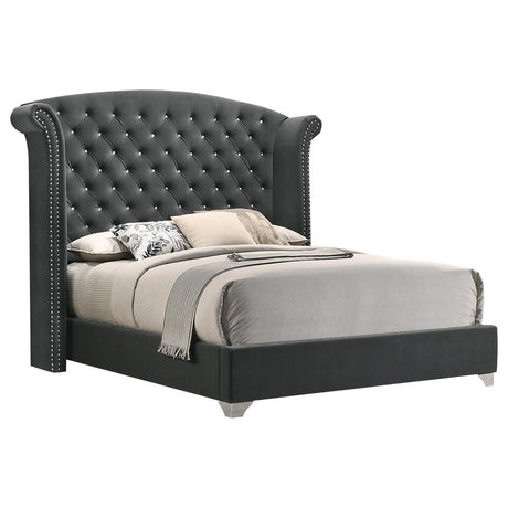 Melody California King Wingback Upholstered Bed Grey - 223381KW - Luna Furniture