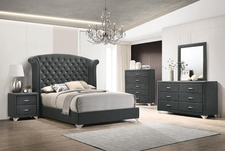 Melody Eastern King Wingback Upholstered Bed Grey - 223381KE - Luna Furniture