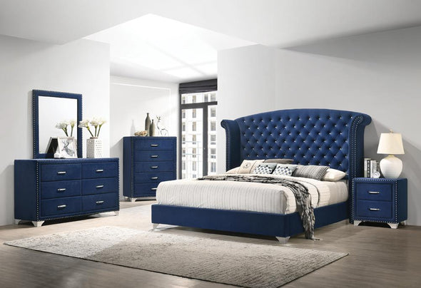 Melody Queen Wingback Upholstered Bed Pacific Blue - 223371Q - Luna Furniture