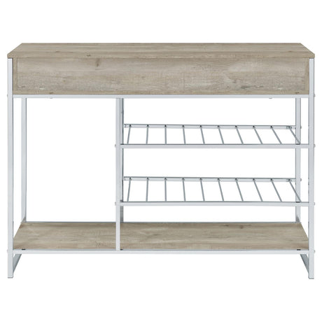 Melrose Gray Washed Oak and Chrome 2-Shelf Wine Cabinet with 2-Drawers from Coaster - Luna Furniture