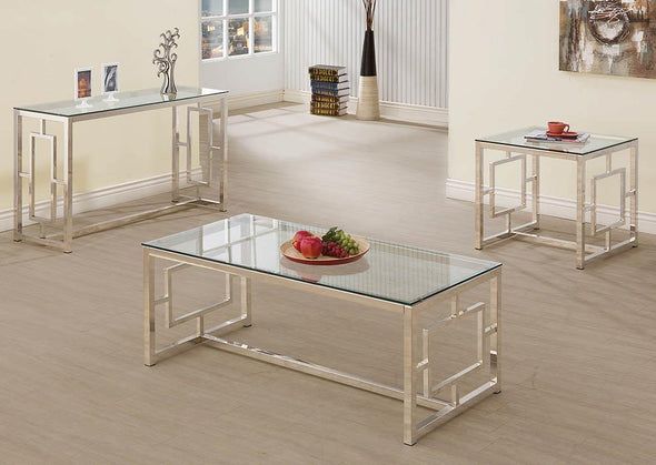 Merced Rectangle Glass Top Sofa Table Nickel - 703739 - Luna Furniture