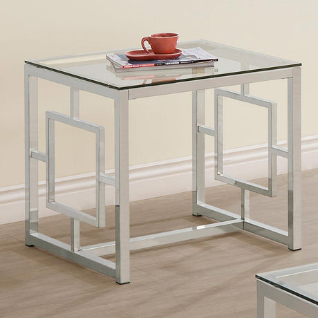 Merced Nickel Square Tempered Glass Top End Table from Coaster - Luna Furniture