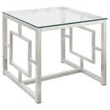 Merced Nickel Square Tempered Glass Top End Table from Coaster - Luna Furniture