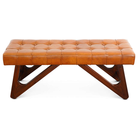 Mia Tan Leather Buttoned Bench from Midinmod - Luna Furniture