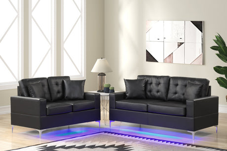 Miami Black - 2pc Sofa & Loveseat Set (LED LIGHTS) - MIAMI BLACK - Luna Furniture