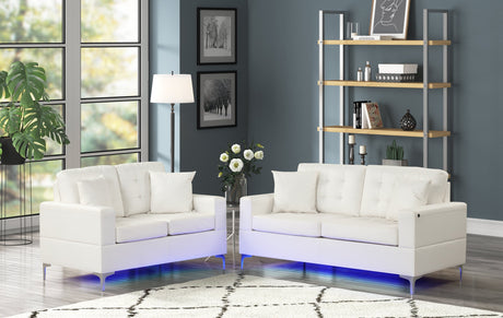 Miami White - 2pc Sofa & Loveseat Set (LED LIGHTS) - MIAMI WHITE - Luna Furniture