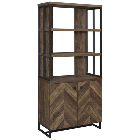 Millbrook 2-door Bookcase Rustic Oak Herringbone and Gunmetal - 882093 - Luna Furniture