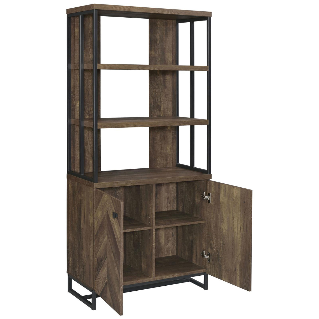 Millbrook Gunmetal and Rustic Oak Herringbone 2-Door Bookcase from Coaster - Luna Furniture