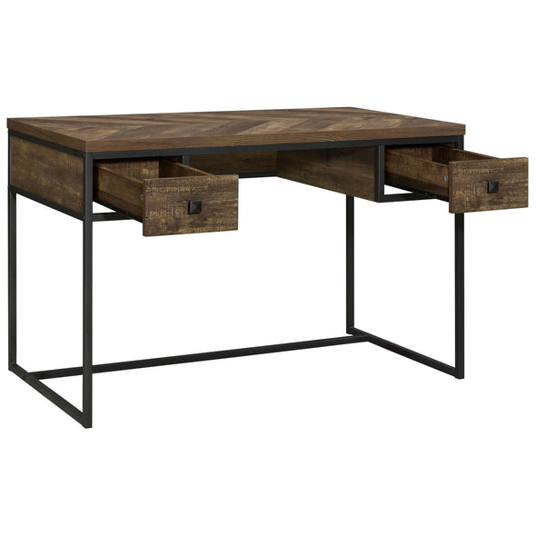 Millbrook 2-drawer Writing Desk Rustic Oak Herringbone and Gunmetal - 882091 - Luna Furniture