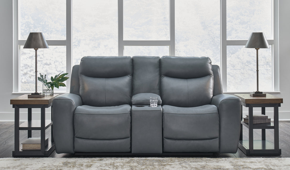 Mindanao Steel Power Reclining Loveseat with Console from Ashley - Luna Furniture