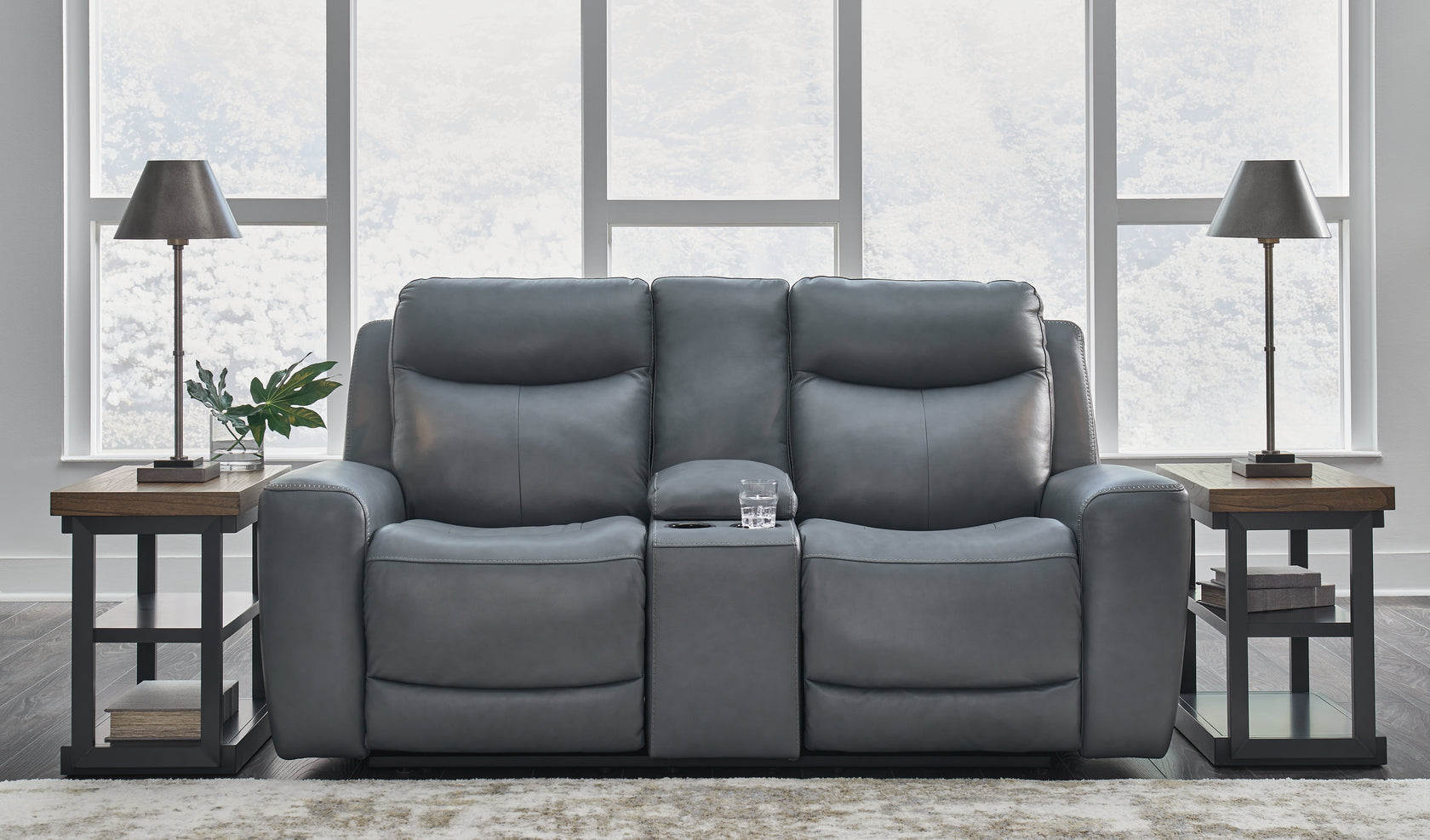 Mindanao Steel Power Reclining Loveseat with Console from Ashley - Luna Furniture