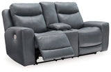 Mindanao Steel Power Reclining Loveseat with Console from Ashley - Luna Furniture