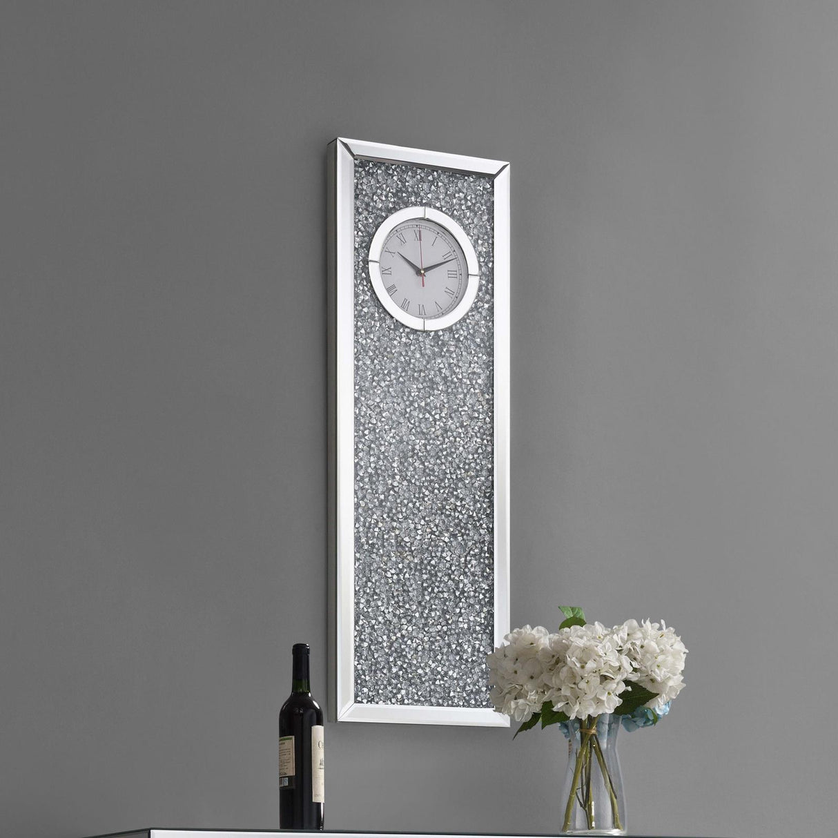 Minette Crystal Inlay Rectangle Clock Mirror - 991033 - Luna Furniture