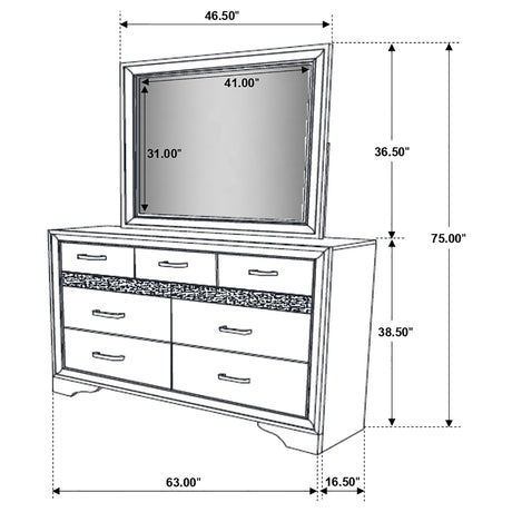 Miranda White and Rhinestone 7-Drawer Dresser with Mirror from Coaster - Luna Furniture