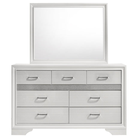 Miranda White and Rhinestone 7-Drawer Dresser with Mirror from Coaster - Luna Furniture