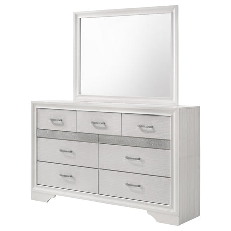 Miranda White and Rhinestone 7-Drawer Dresser with Mirror from Coaster - Luna Furniture