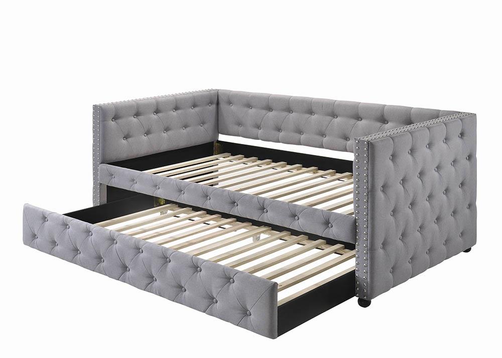 Mockern Gray Tufted Upholstered Daybed with Trundle from Coaster - Luna Furniture