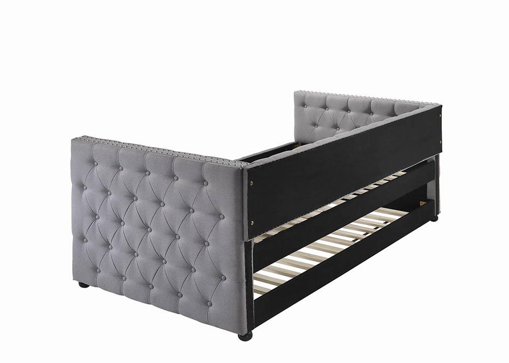 Mockern Gray Tufted Upholstered Daybed with Trundle from Coaster - Luna Furniture