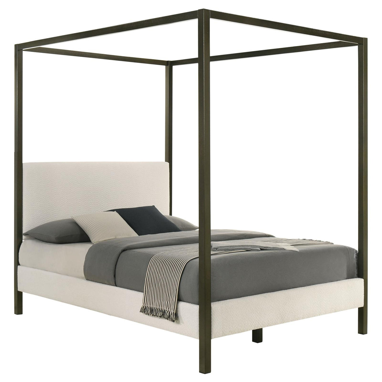 Monroe Vanilla and Black Upholstered Queen Canopy Platform Bed from Coaster - Luna Furniture