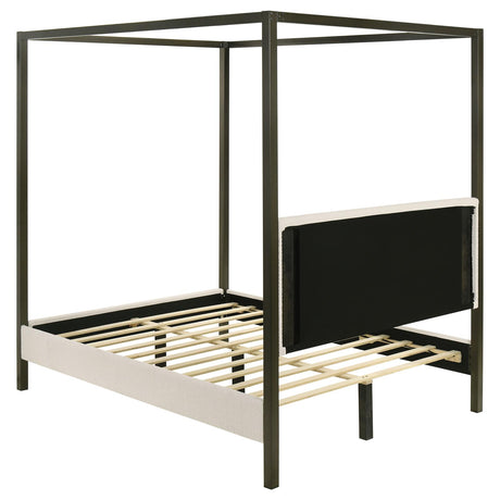 Monroe Vanilla and Black Upholstered Queen Canopy Platform Bed from Coaster - Luna Furniture