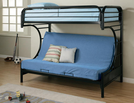 Montgomery Twin over Futon Bunk Bed Glossy Black - 2253K - Luna Furniture