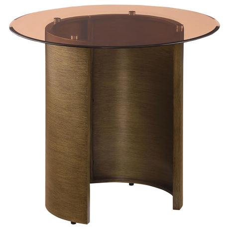 Morena Round End Table with Tawny Tempered Glass Top Brushed Bronze - 721597 - Luna Furniture