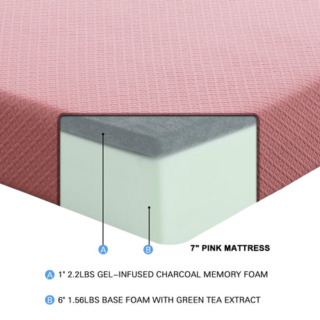 MT-PG07PKF 7" Pink Full Gel-Infused Memory Foam Mattress and Pillow Set from Homelegance - Luna Furniture