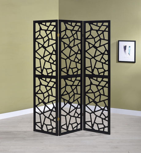 Nailan Black 3-Panel Open Mosaic Pattern Room Divider from Coaster - Luna Furniture