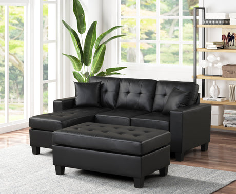 Naomi Black PU - Reversible Sectional & Ottoman - Naomi - Black PU - Luna Furniture