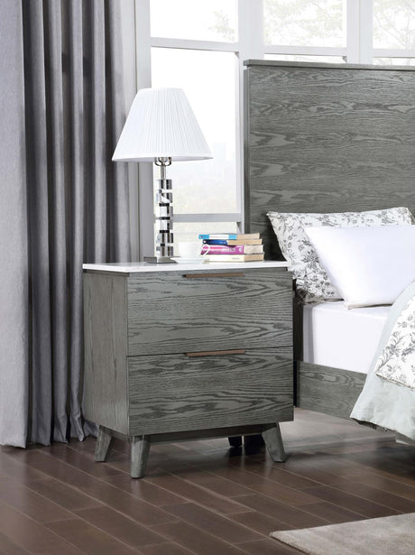 Nathan 2-drawer Nightstand with USB Port White Marble and Grey - 224602 - Luna Furniture