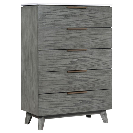Nathan 5-drawer Chest White Marble and Grey - 224605 - Luna Furniture