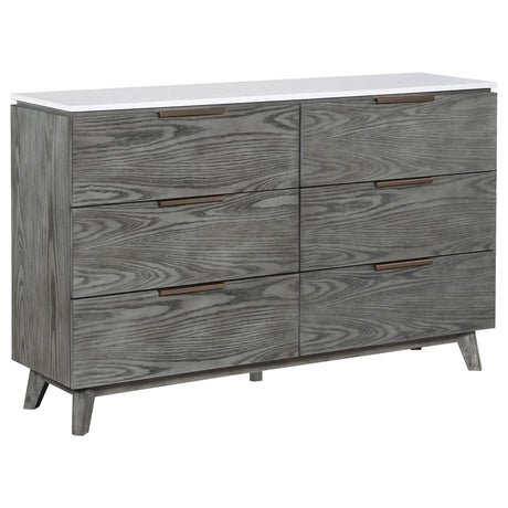 Nathan 6-drawer Dresser White Marble and Grey - 224603 - Luna Furniture