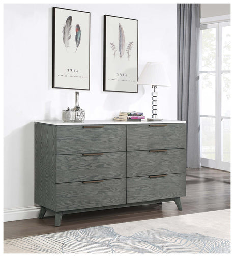 Nathan 6-drawer Dresser White Marble and Grey - 224603 - Luna Furniture
