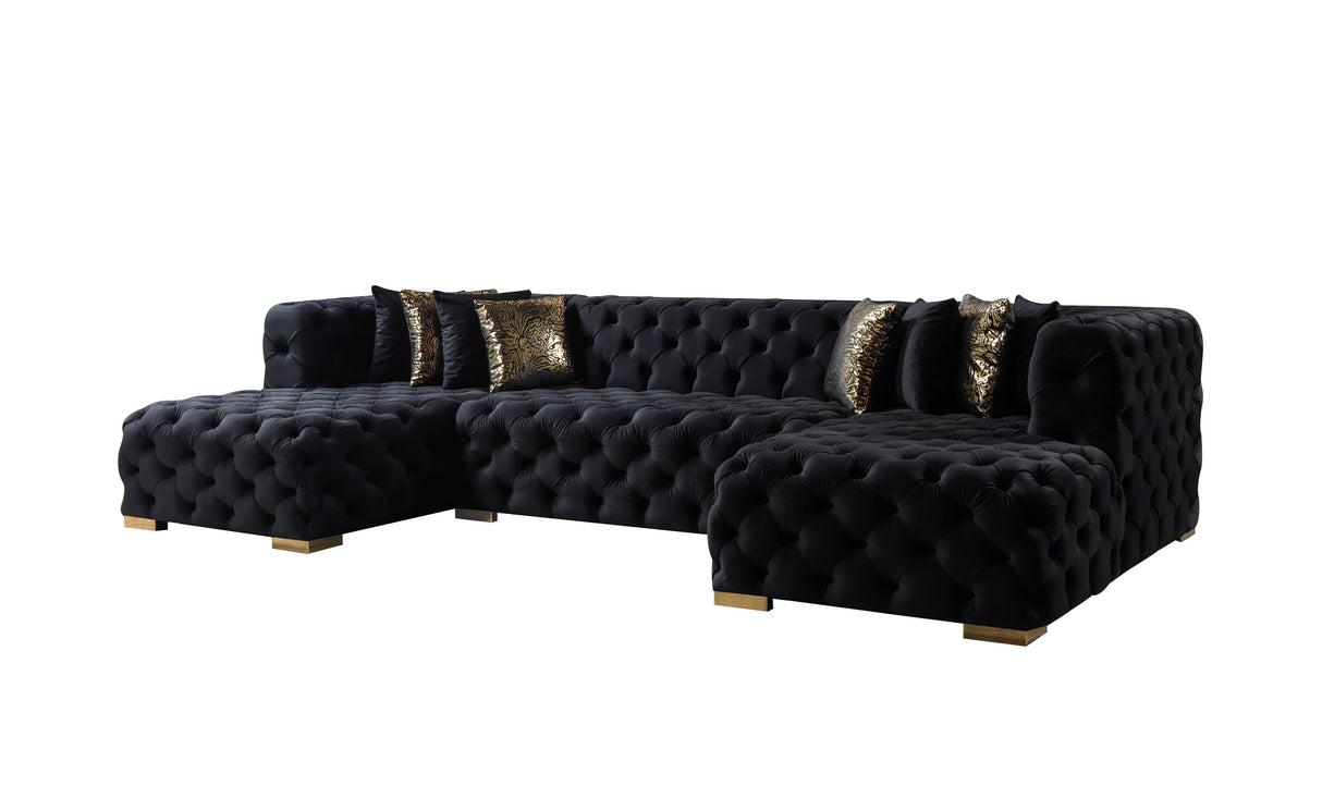 Neva Black Velvet Double Chaise Sectional from Nova Furniture - Luna Furniture