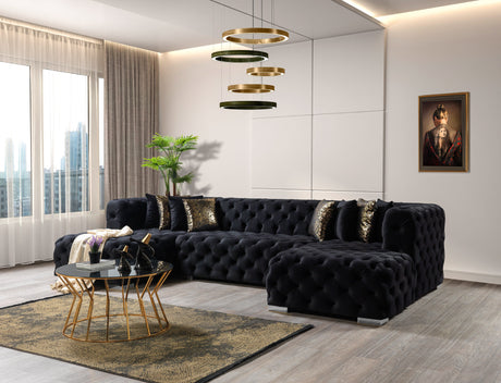 Neva Black Velvet Double Chaise Sectional - NEVABLACK-SEC - Luna Furniture