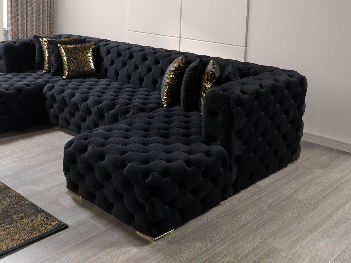 Neva Black Velvet Double Chaise Sectional from Nova Furniture - Luna Furniture