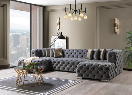 Neva Gray Velvet Double Chaise Sectional - NEVAGRAY-SEC - Luna Furniture