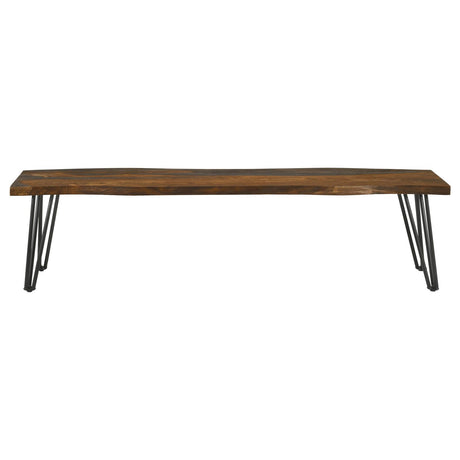 Neve Sheesham Gray and Gunmetal Live-edge Dining Bench with Hairpin Legs from Coaster - Luna Furniture
