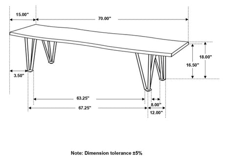 Neve Sheesham Gray and Gunmetal Live-edge Dining Bench with Hairpin Legs from Coaster - Luna Furniture