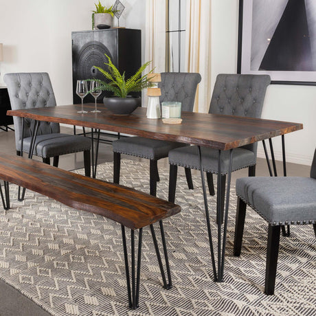 Neve Sheesham Gray and Gunmetal Live-edge Dining Table with Hairpin Legs from Coaster - Luna Furniture