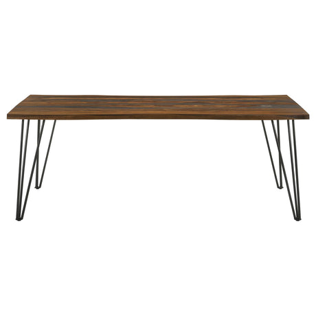 Neve Sheesham Gray and Gunmetal Live-edge Dining Table with Hairpin Legs from Coaster - Luna Furniture
