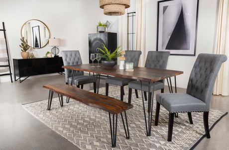 Neve Sheesham Gray and Gunmetal Live-edge Dining Table with Hairpin Legs from Coaster - Luna Furniture
