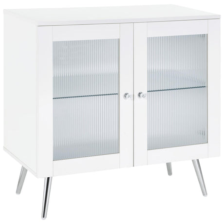 Nieta White High Gloss and Chrome 2-Tier Accent Cabinet with Glass Shelf from Coaster - Luna Furniture