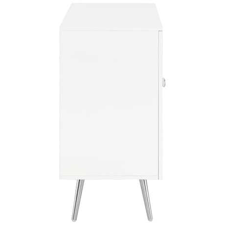 Nieta White High Gloss and Chrome 2-Tier Accent Cabinet with Glass Shelf from Coaster - Luna Furniture