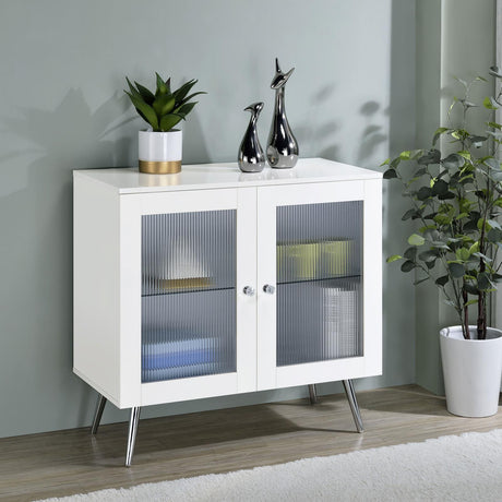 Nieta 2-tier Accent Cabinet with Glass Shelf White High Gloss and Chrome - 950396 - Luna Furniture