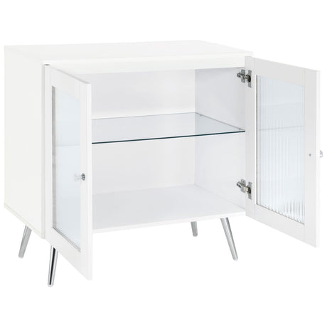 Nieta White High Gloss and Chrome 2-Tier Accent Cabinet with Glass Shelf from Coaster - Luna Furniture