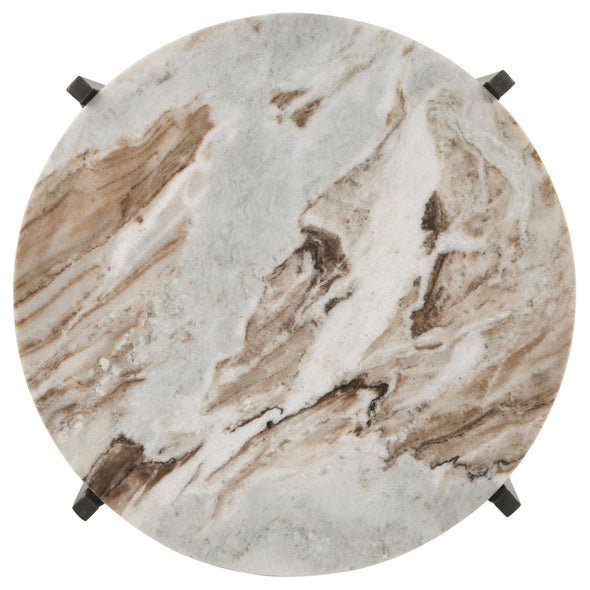 Noemie Round Accent Table with Marble Top White and Gunmetal - 931204 - Luna Furniture