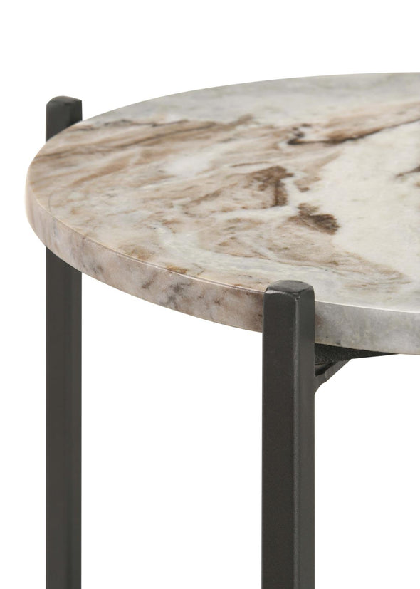 Noemie Round Accent Table with Marble Top White and Gunmetal - 931204 - Luna Furniture