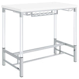 Norcrest White High Gloss Pub Height Bar Table with Acrylic Legs and Wine Storage from Coaster - Luna Furniture