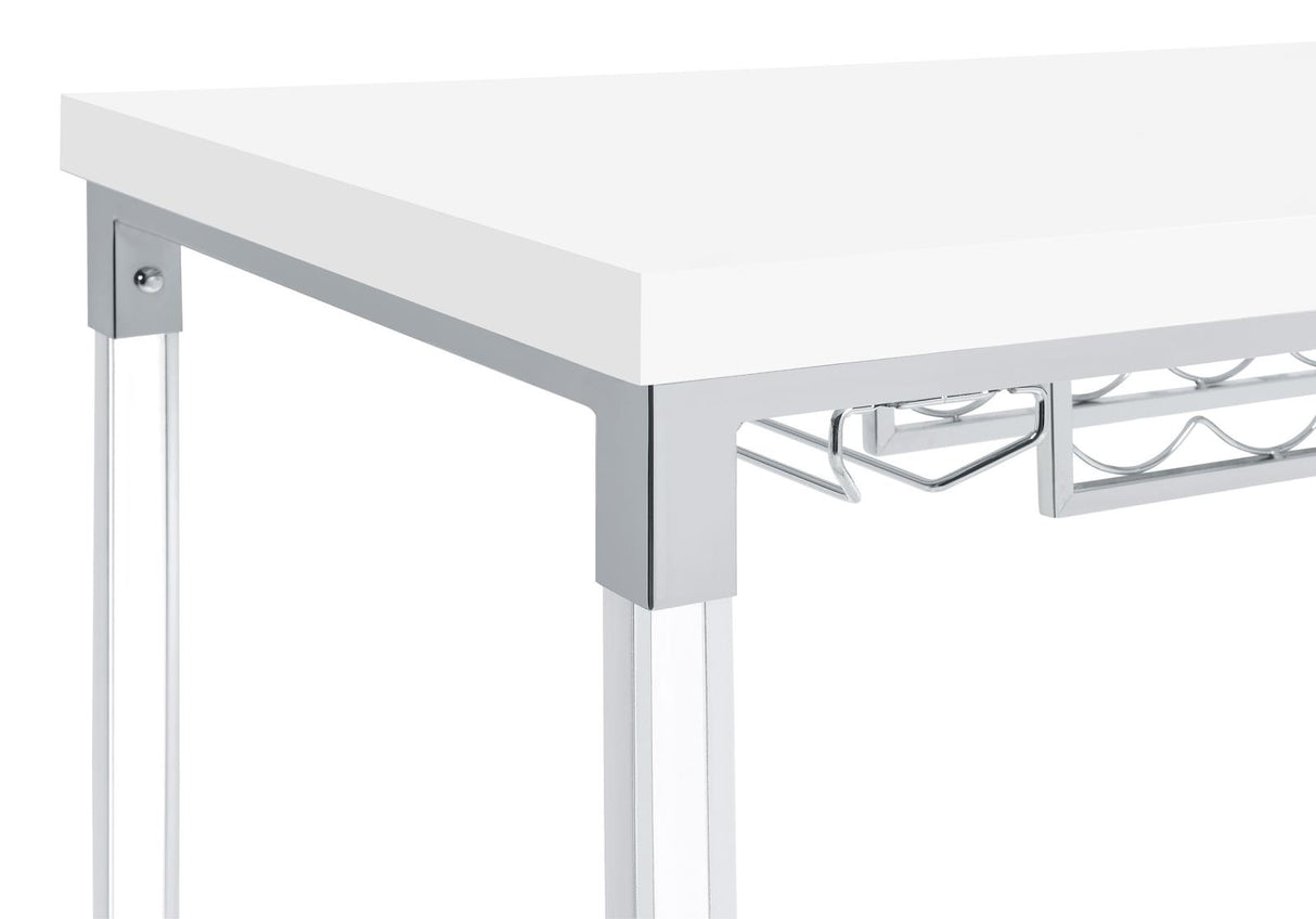 Norcrest White High Gloss Pub Height Bar Table with Acrylic Legs and Wine Storage from Coaster - Luna Furniture